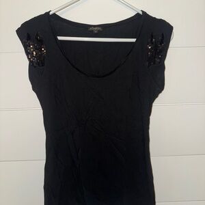 Express Black Tee with Sequin Sleeve Details